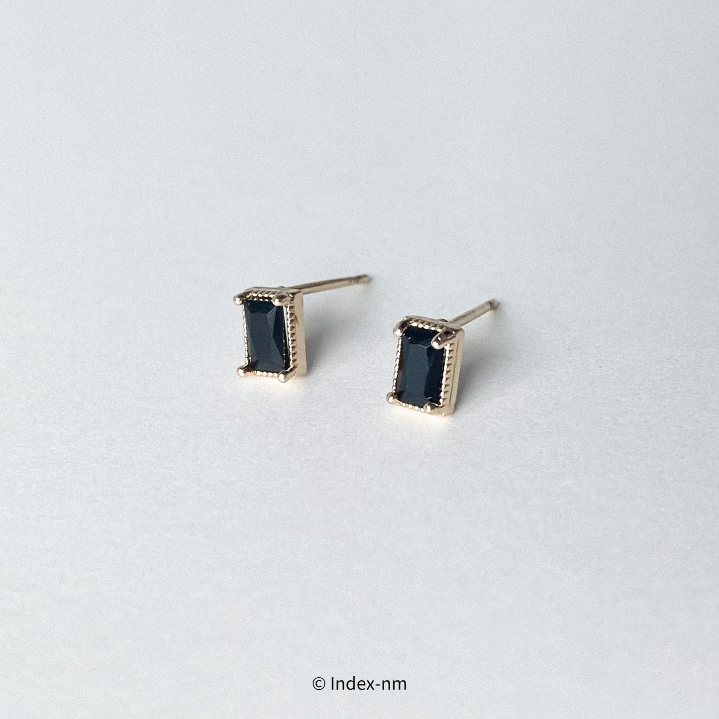 Simple Black Gemstone Rectangle Stud Earrings