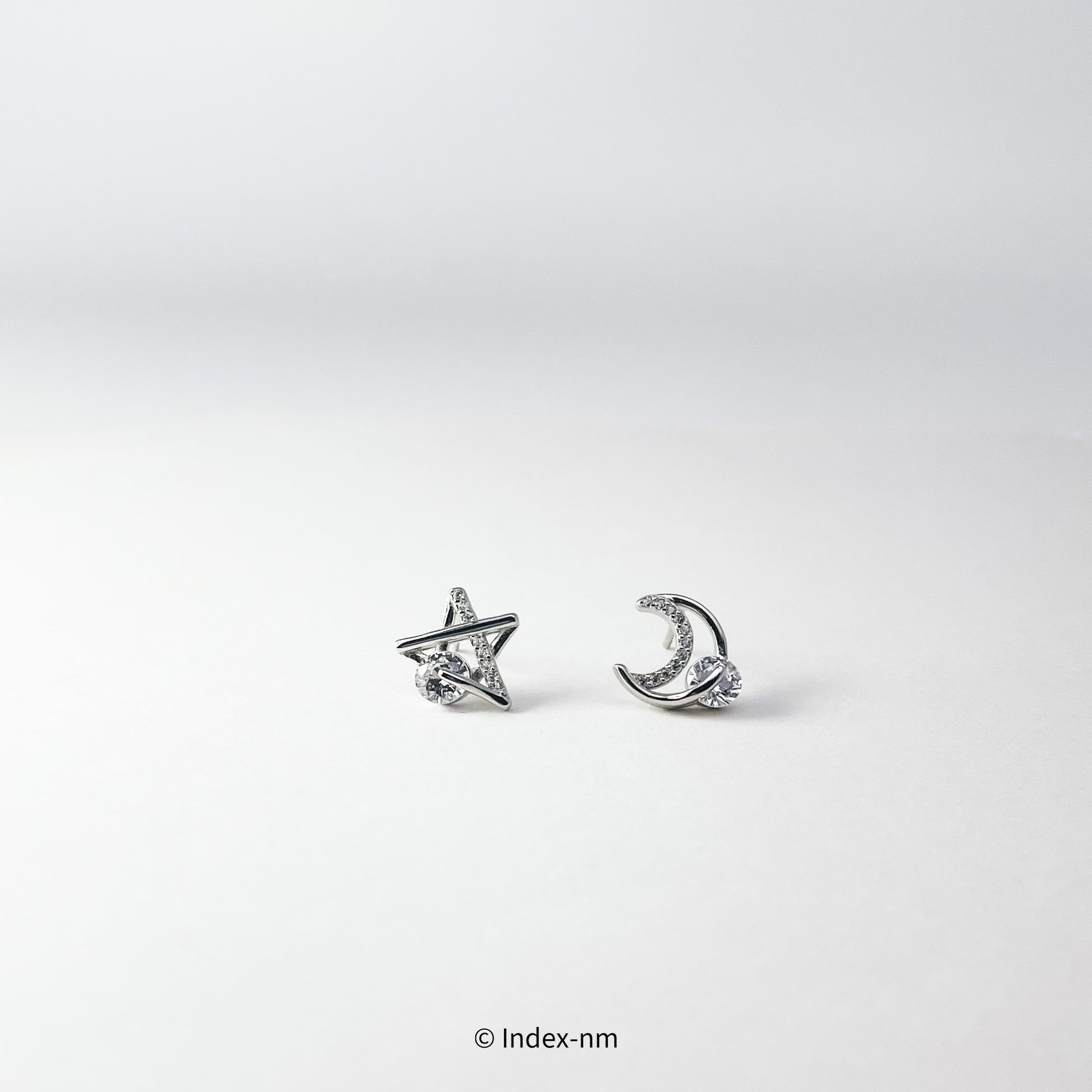 Dainty Sterling Silver Moon and Stars Asymmetric Stud Earrings
