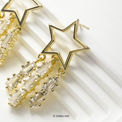 Gold Stars Shape Drop Tassel Earrings 