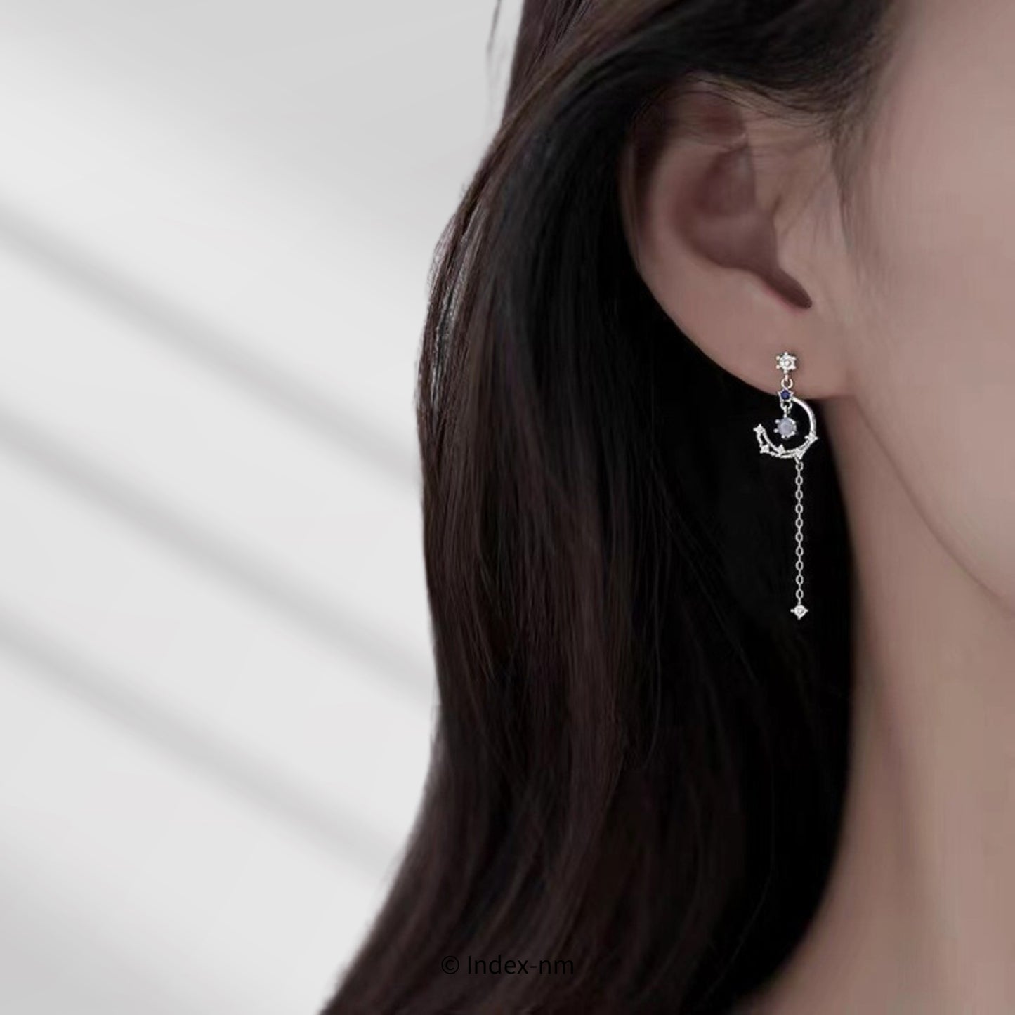 Silver Moon Gemstone Asymmetrical Long Drop Earrings