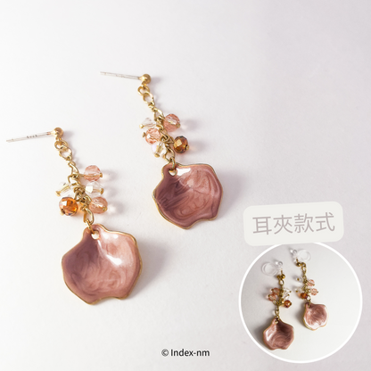 Lovely Pink Leaf Asymmetrical Long Drop Earrings/ Ear Clip