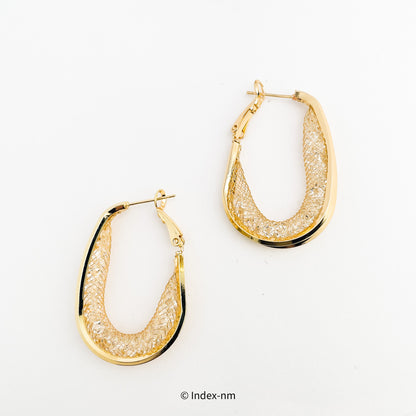 Gold Net Gemstone Stud Earrings