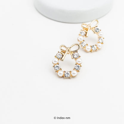 花圈珍珠鋯石銀針耳環