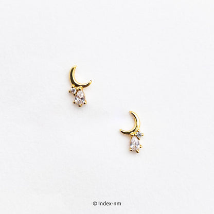 金色月亮及方晶鋯石銀針耳環