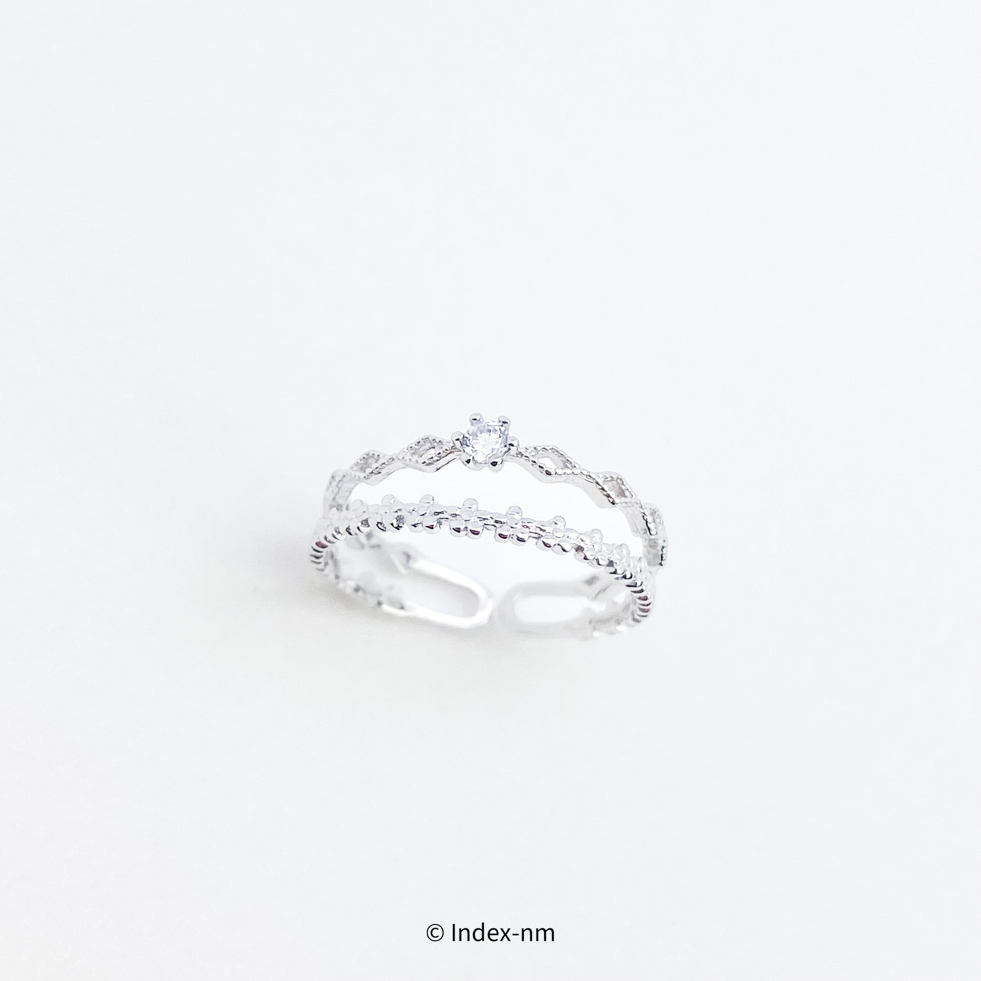 銀色雙層鋯石可調節純銀戒指