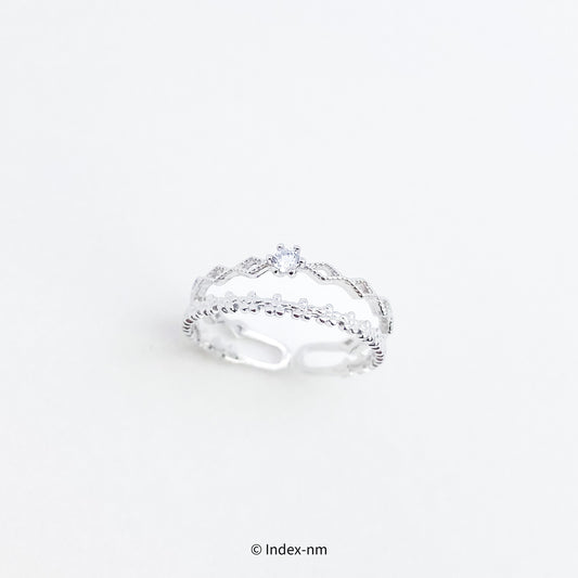 銀色雙層鋯石可調節純銀戒指