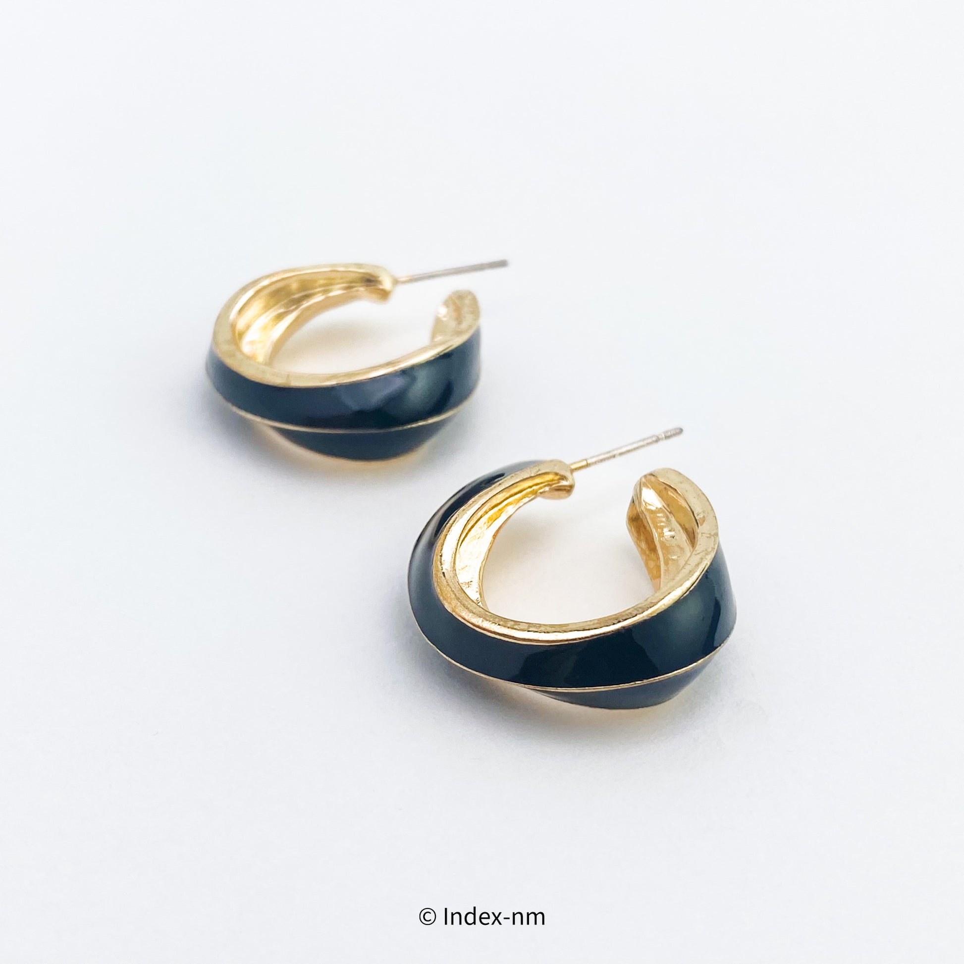 Black and Gold Semi Hoop Earrings 