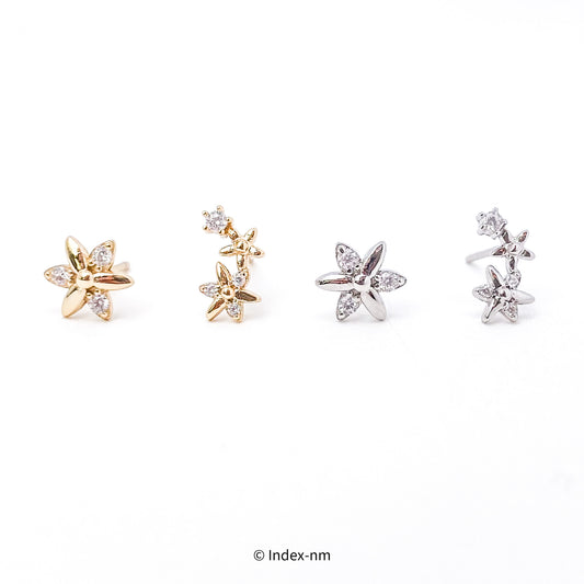 Sterling Silver Stars Hexagram Asymmetric Stud Earrings