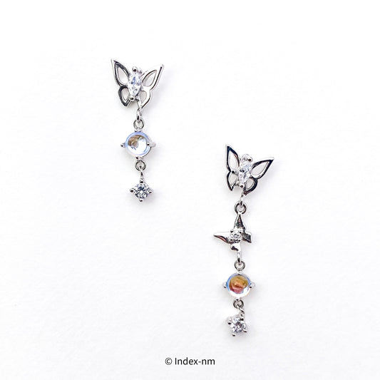 Butterfly Moonstone Asymmetrical Drop Earrings 