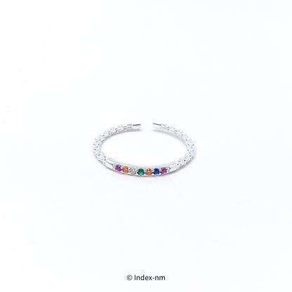 Simple Rainbow Gemstone Silver Adjustable Ring