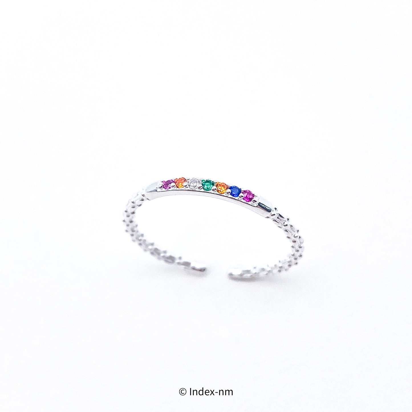 Simple Rainbow Gemstone Silver Adjustable Ring