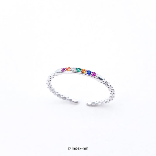 Simple Rainbow Gemstone Silver Adjustable Ring