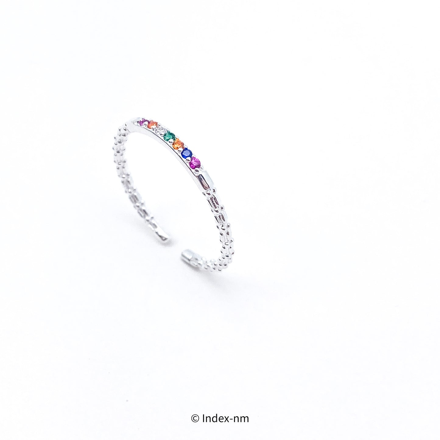 Simple Rainbow Gemstone Silver Adjustable Ring