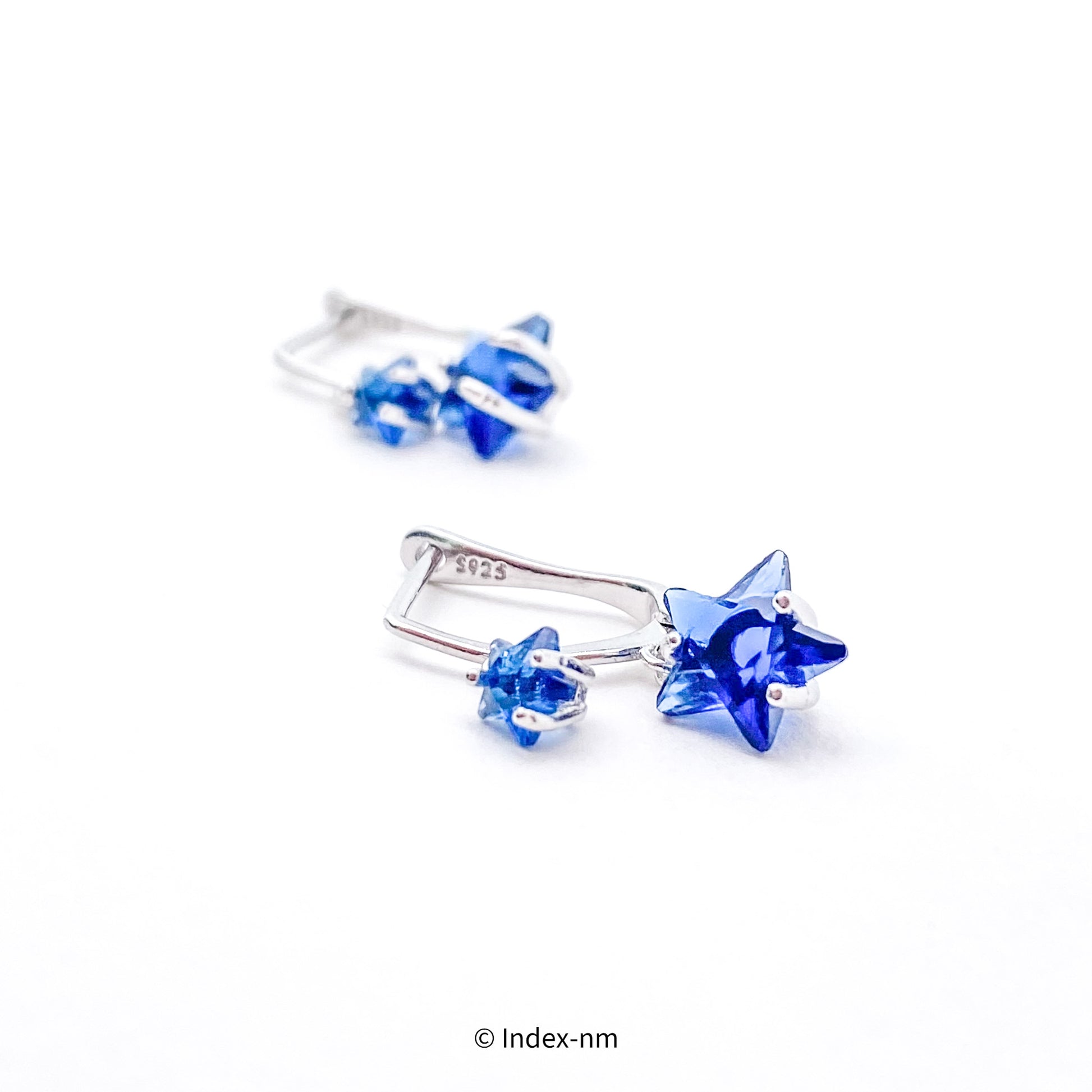 Tiny Double Blue Stars Drop Earrings