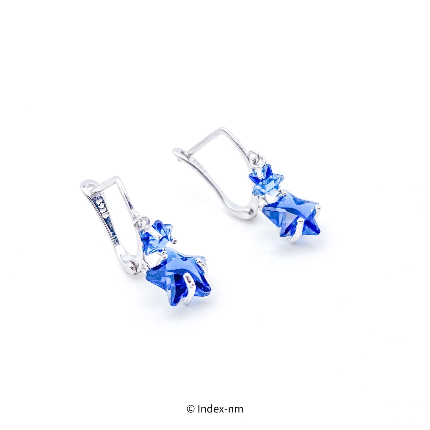 Tiny Double Blue Stars Drop Earrings
