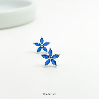 Sterling Silver Blue Flower Stud Earrings