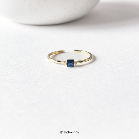 深藍色閃石金色可調節純銀戒指