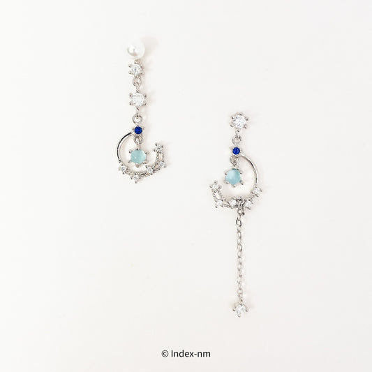 Silver Moon Gemstone Asymmetrical Long Drop Earrings