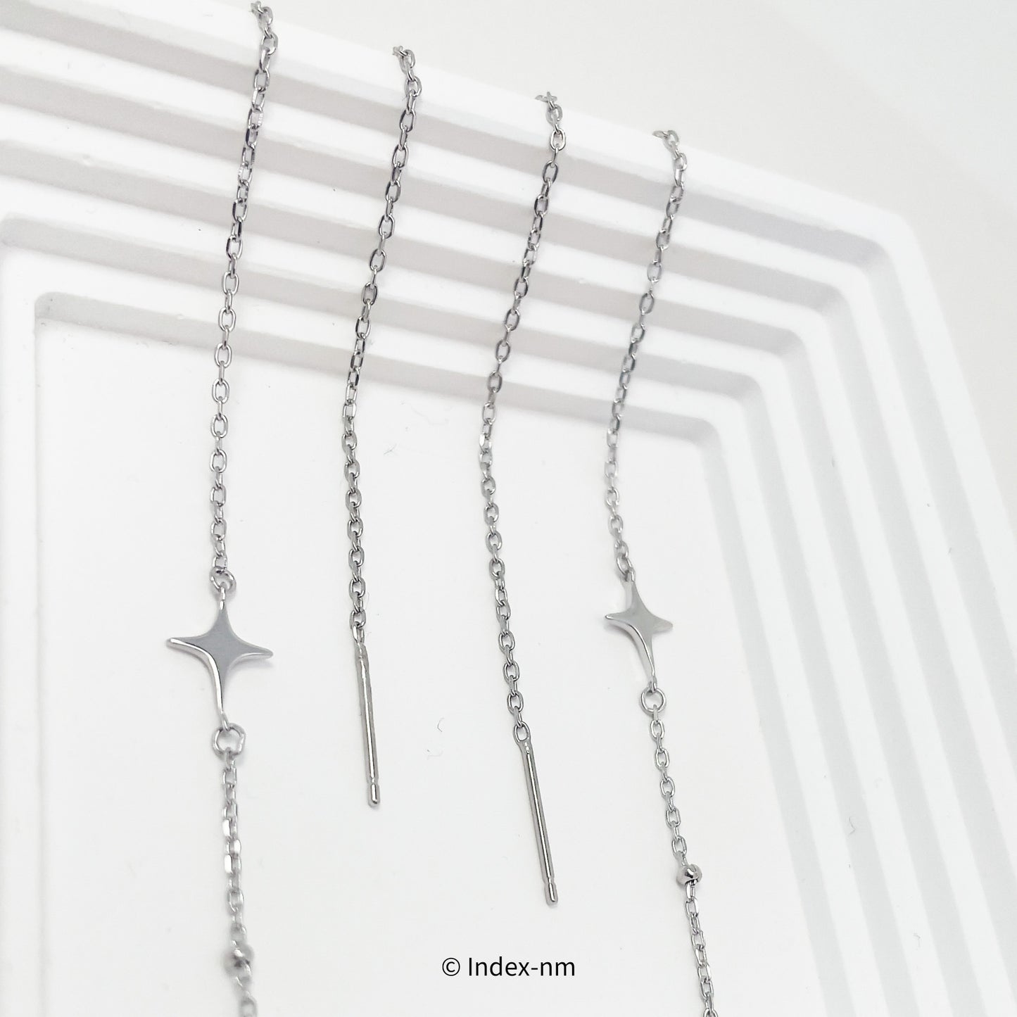 Long Sterling Silver Stars Two-Way Wearing Threader Earrings