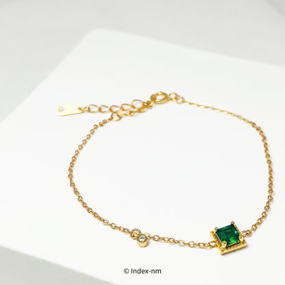 Gold Charm Sterling Silver Bracelet with Green Gemstone 