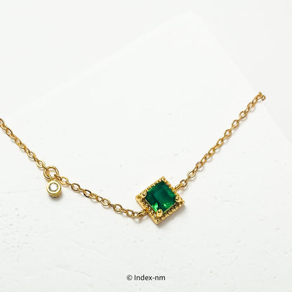 Gold Charm Sterling Silver Bracelet with Green Gemstone 