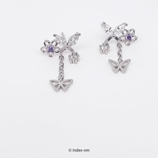 Dainty Sterling Silver Butterfly Flower Drop Earrings