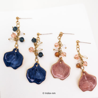 Lovely Pink Leaf Asymmetrical Long Drop Earrings/ Ear Clip