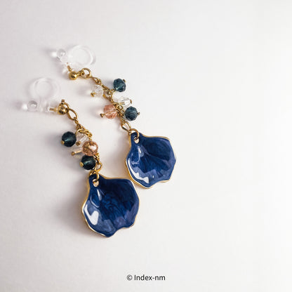 Blue Enamel Vintage Long Drop Earrings/ Ear Clip