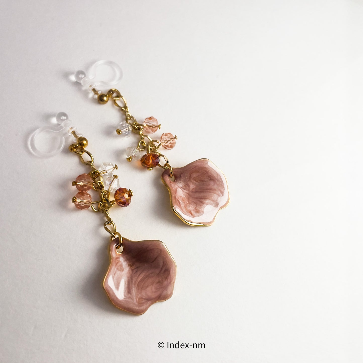 Lovely Pink Leaf Asymmetrical Long Drop Earrings/ Ear Clip