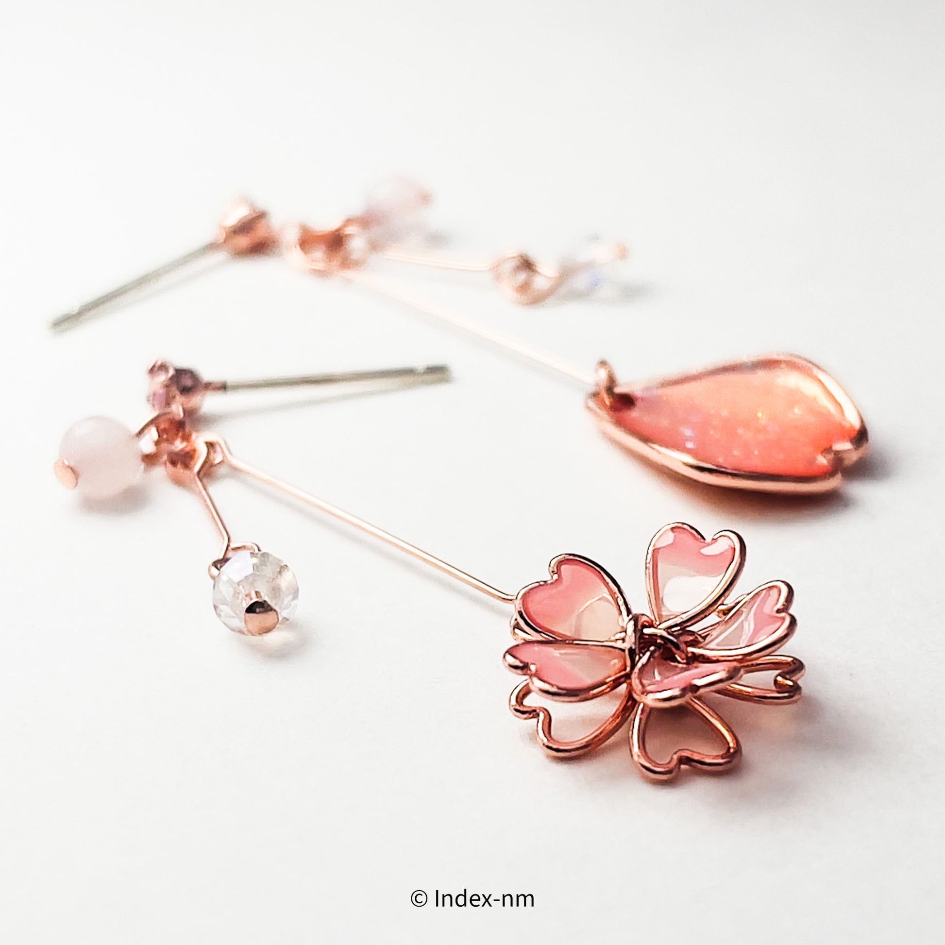 Pink Leaf Asymmetrical Long Drop Earrings/ Ear Clip