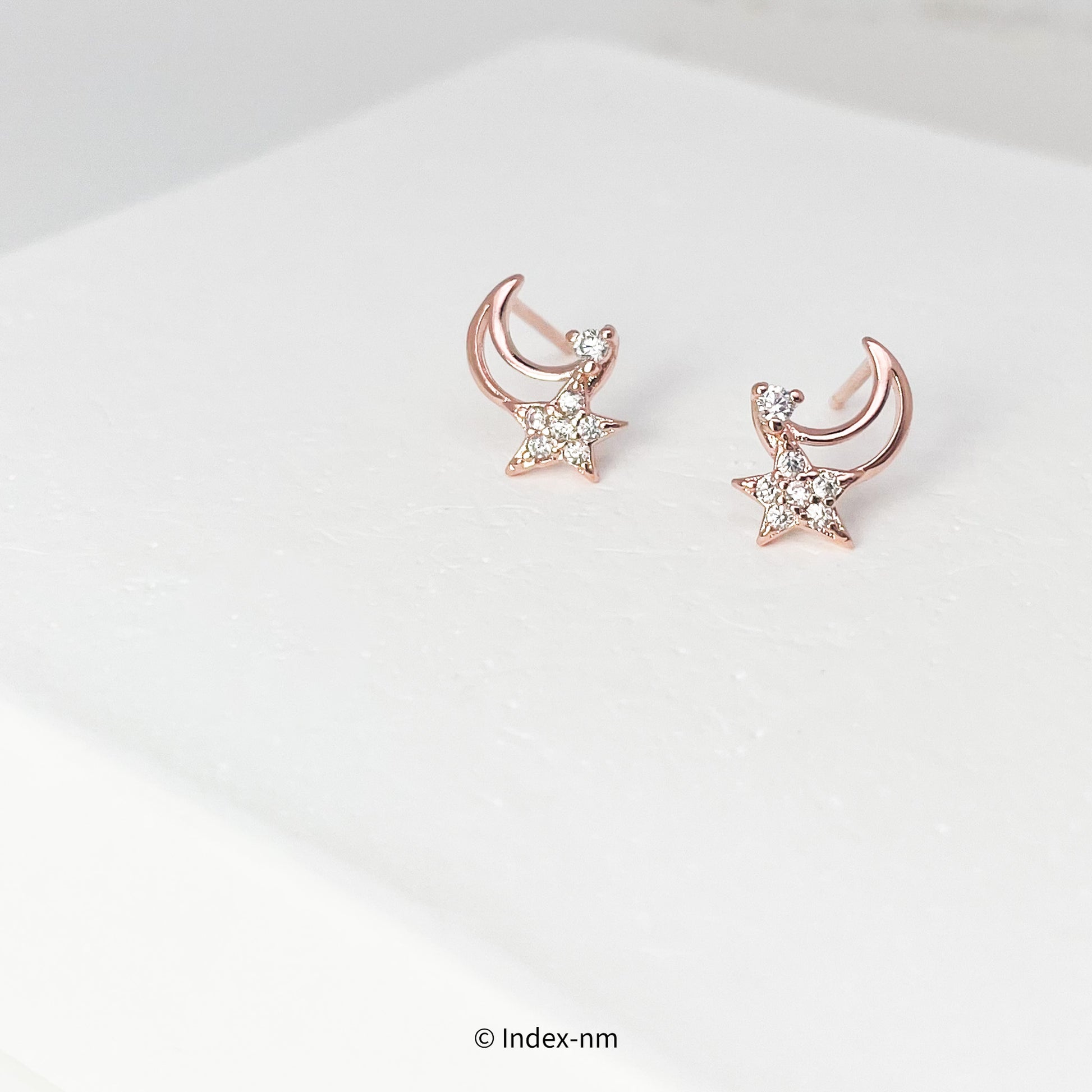Tiny Rose Gold Moon and Stars Studs Earrings