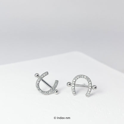 Simple Arc U-shape Gemstone Stud Earrings