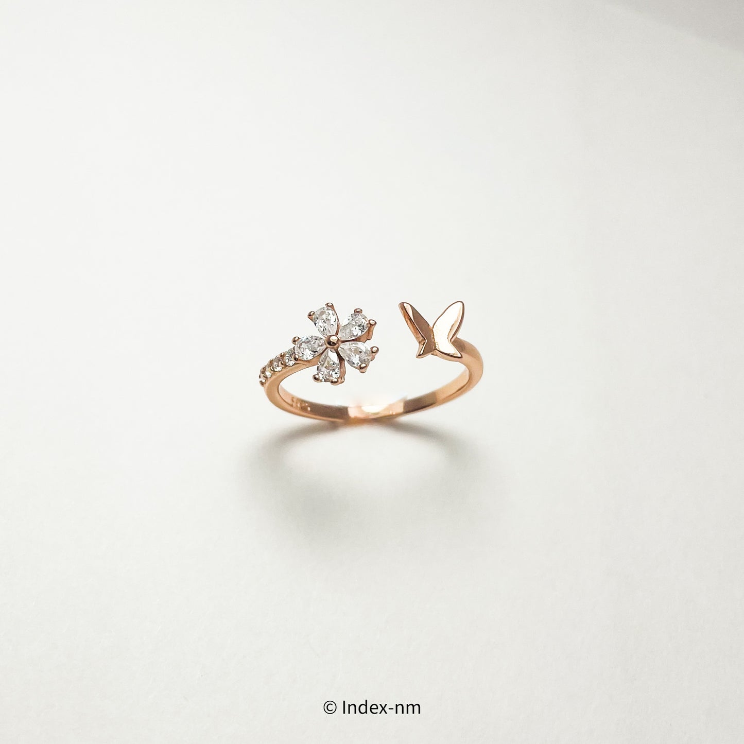 Rose Gold 925 Sterling Silver Butterfly Flower Gemstone Adjustable Ring