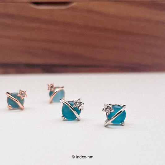 Tiny Silver / Rose Gold Stars & Celestial Blue Stud Earrings