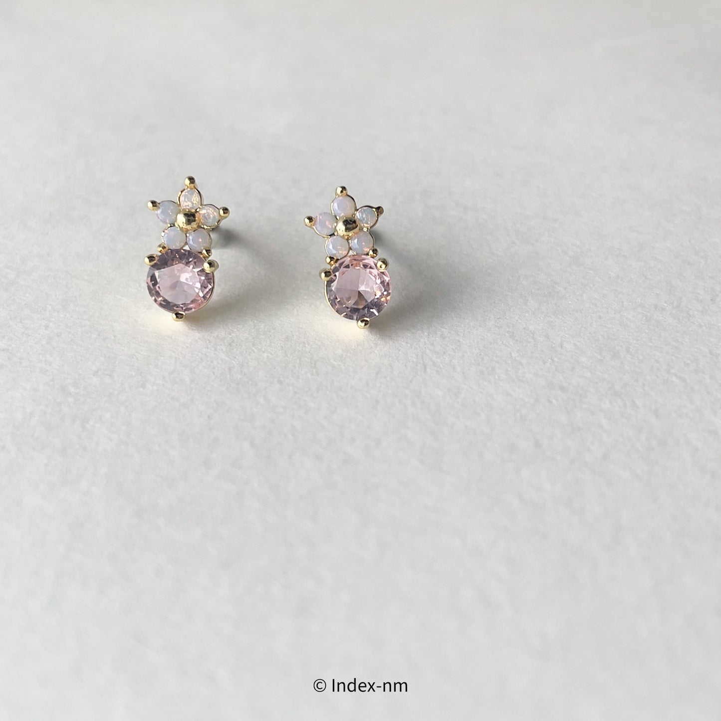 Tiny Pink Flower Gemstone Stud Earrings