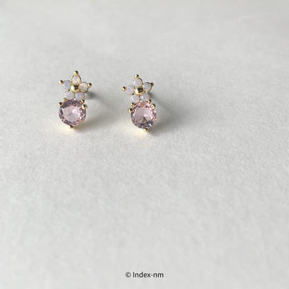 Tiny Pink Flower Gemstone Stud Earrings