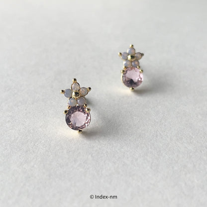 Tiny Pink Flower Gemstone Stud Earrings