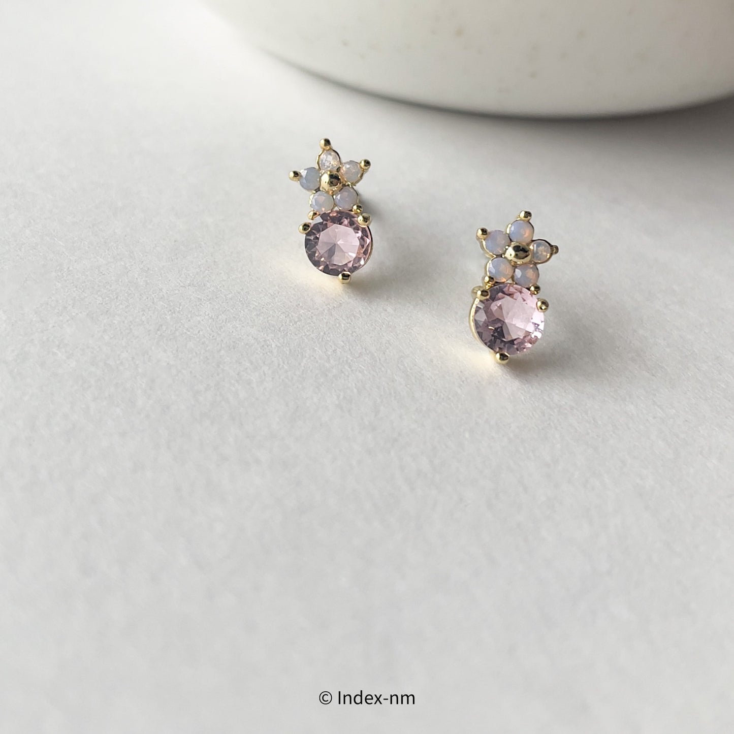 Tiny Pink Flower Gemstone Stud Earrings
