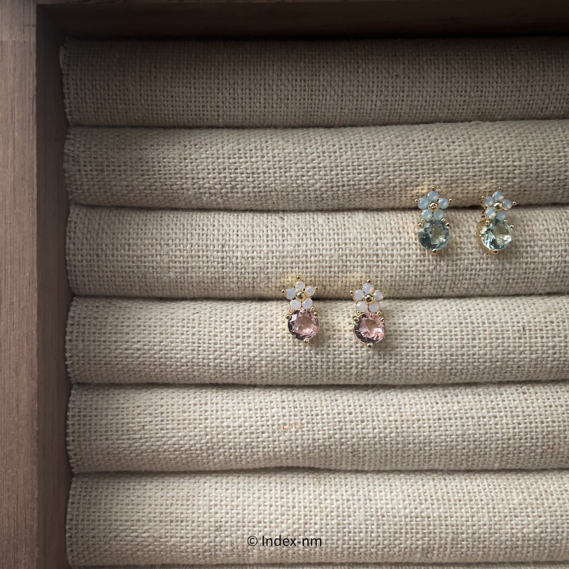 Tiny Pink / Blue Flower Gemstone Stud Earrings