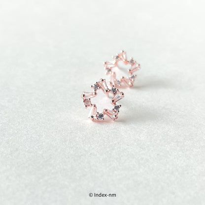 Pink Gemstone Stars Stud Earrings / Ear Clip