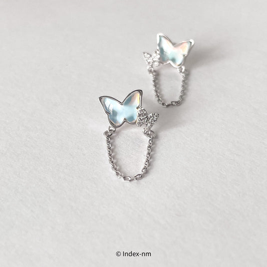 淺藍色蝴蝶結長鏈純銀耳環