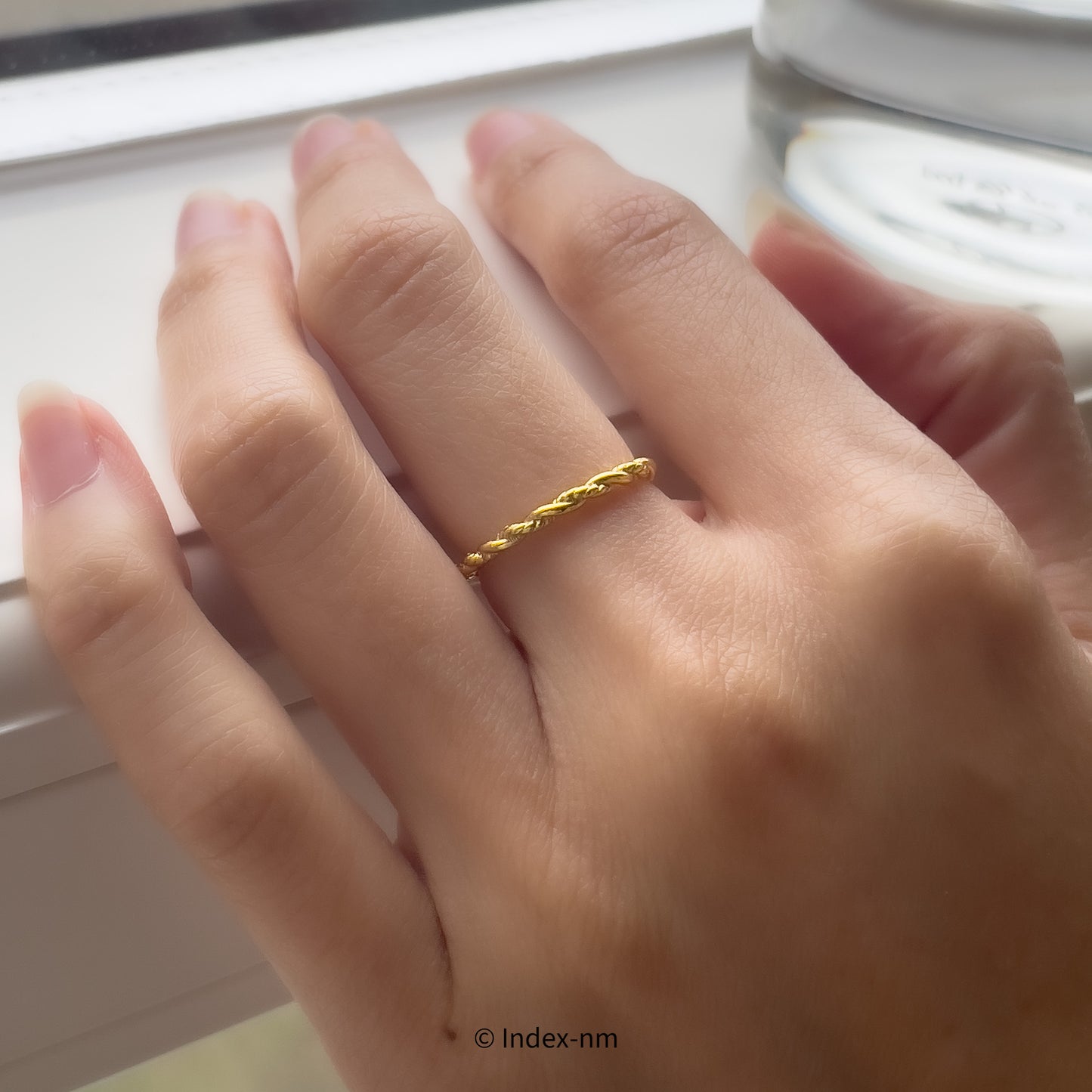 金色全純銀麻花可調節戒指