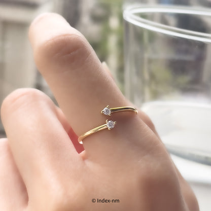 金色極簡方晶鋯石可調節純銀戒指
