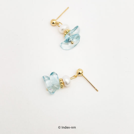 海藍寶珍珠銀針垂式耳環