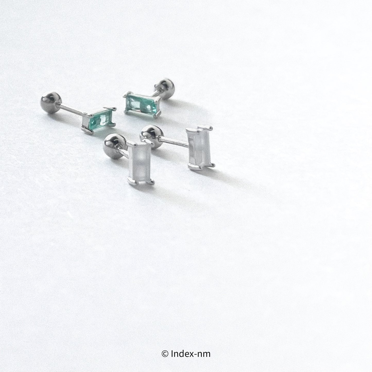 925 Sterling Silver Dainty Simple White/Green Gemstone Stud Earrings