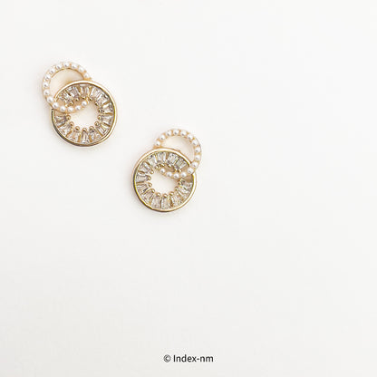 珍珠鋯石雙圓耳環