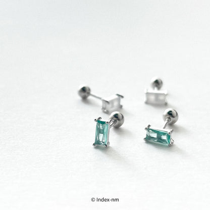 925 Sterling Silver Dainty Simple White/Green Gemstone Stud Earrings