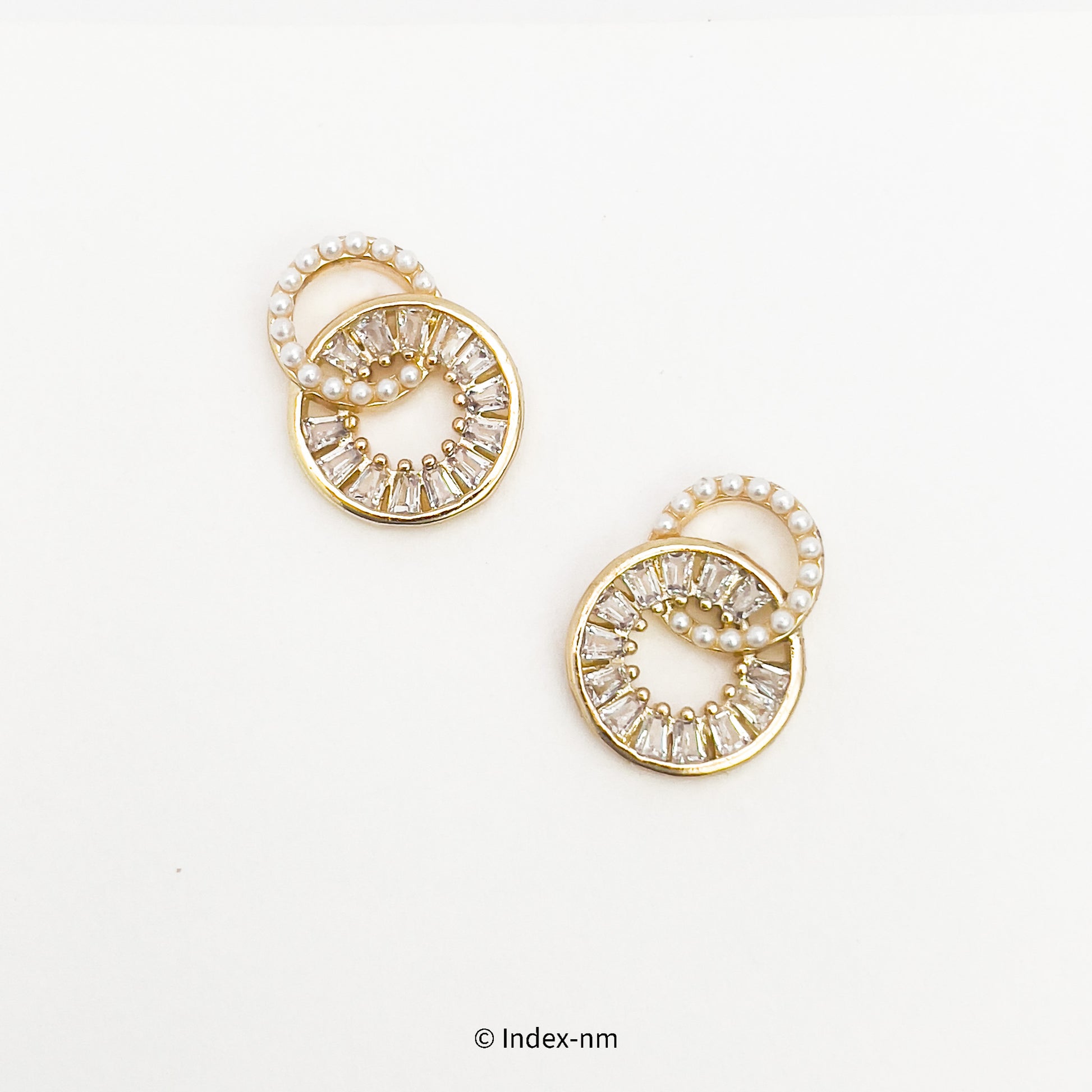 珍珠鋯石雙圓耳環