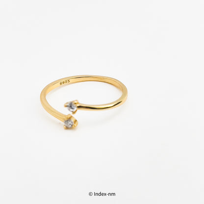 金色極簡方晶鋯石可調節純銀戒指