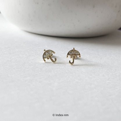 Tiny Cute Gold Umbrella Stud Earrings